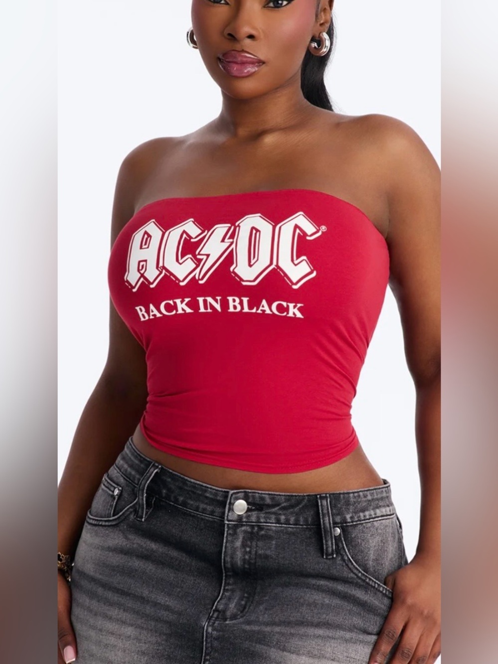 NWT AC/DC 'Back In Black' Red Strapless Tube Top size XL